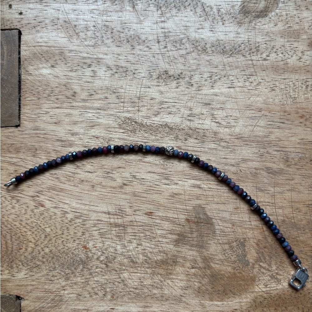 John Varvatos Raw Cut Blue Beaded Bracelet with Silver Accents